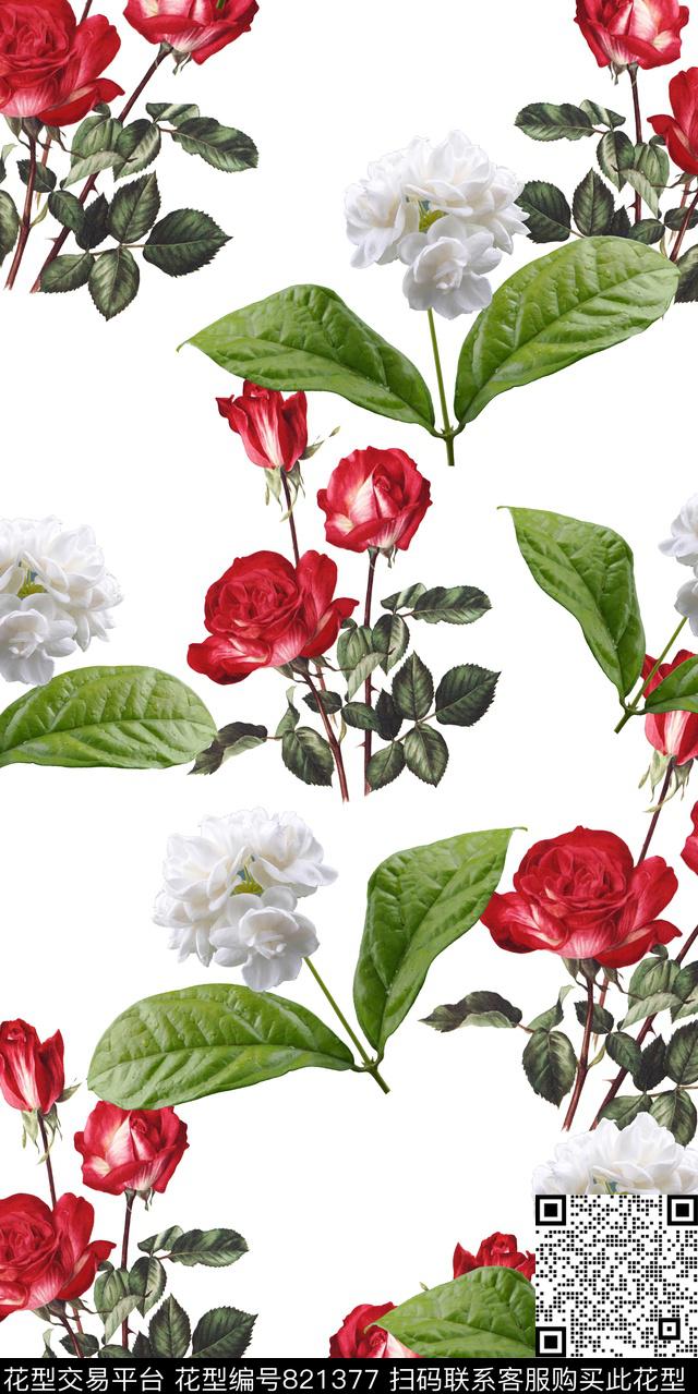 玫瑰玉兰花小碎花数码印花华亿平台下载（图片编号: 821377） - 瓦栏（Walan）