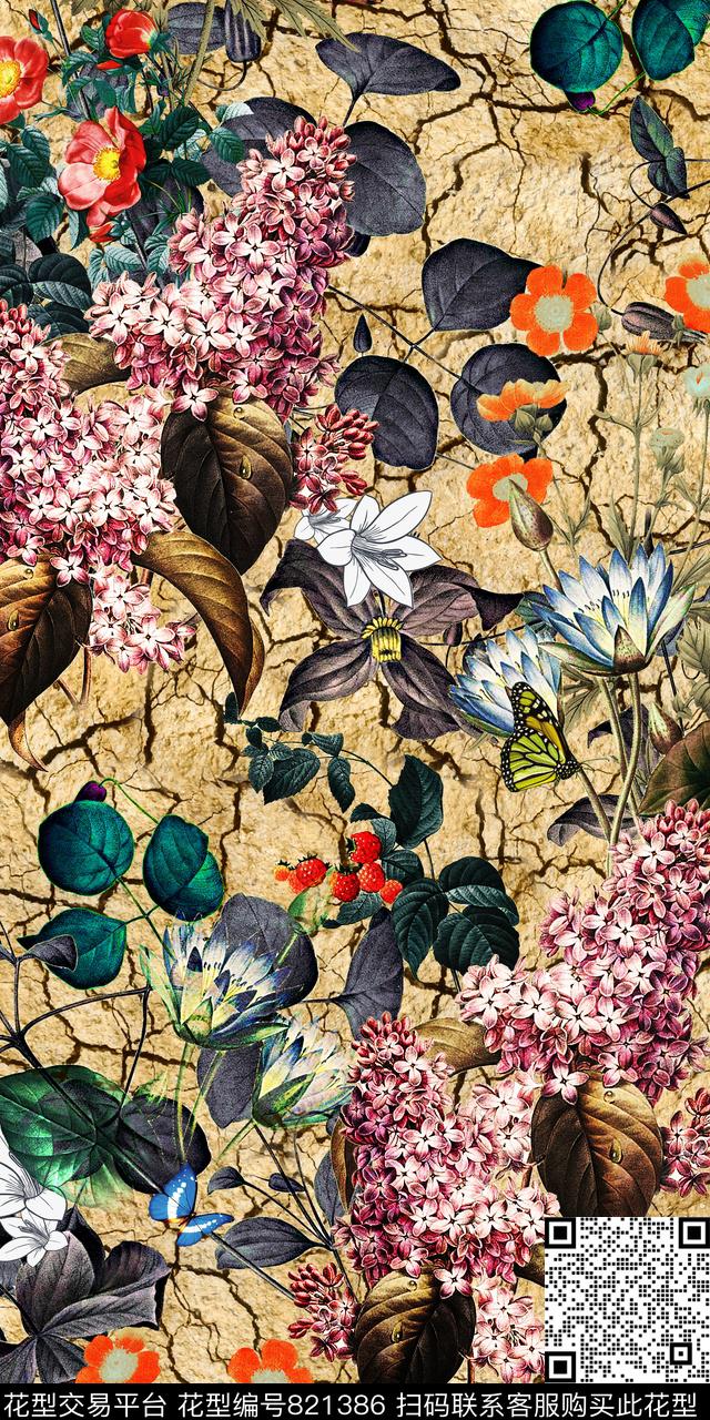 昆虫花朵花卉数码印花华亿平台下载（图片编号: 821386） - 瓦栏（Walan）