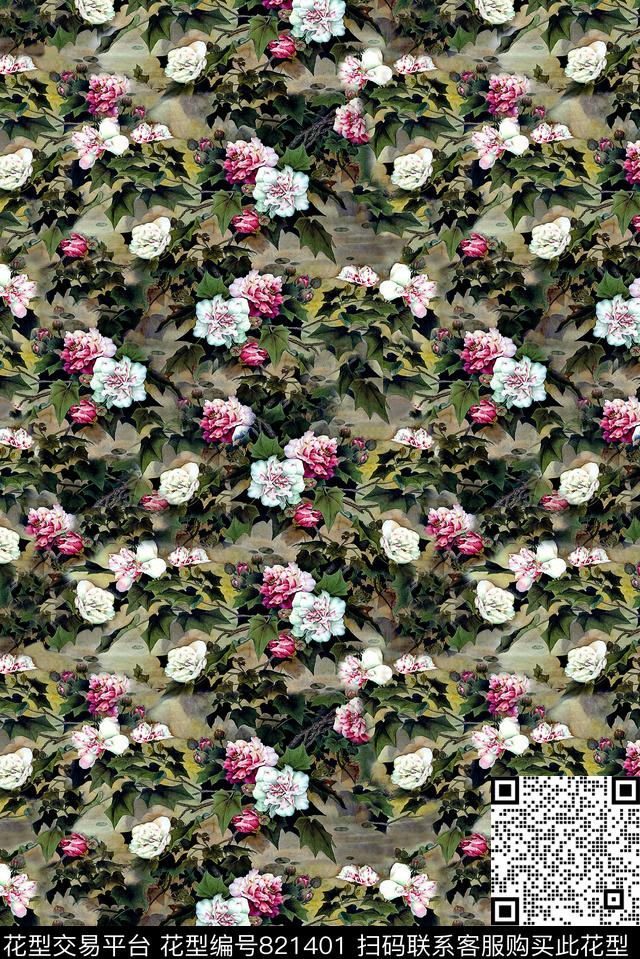 花卉中国风女装数码印花华亿平台下载（图片编号: 821401） - 瓦栏（Walan）