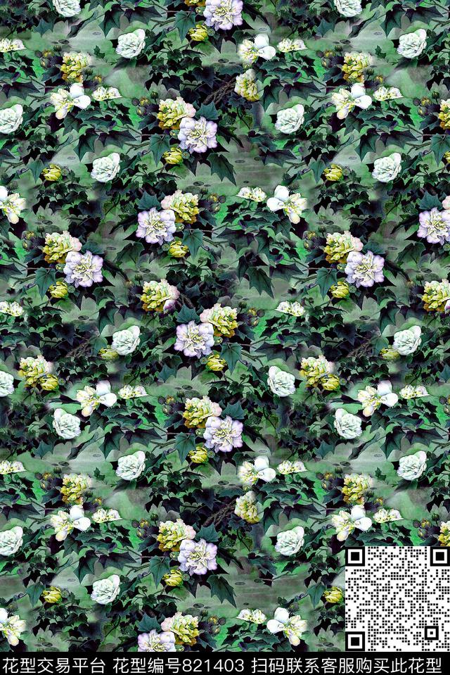 花卉中国风女装数码印花华亿平台下载（图片编号: 821403） - 瓦栏（Walan）