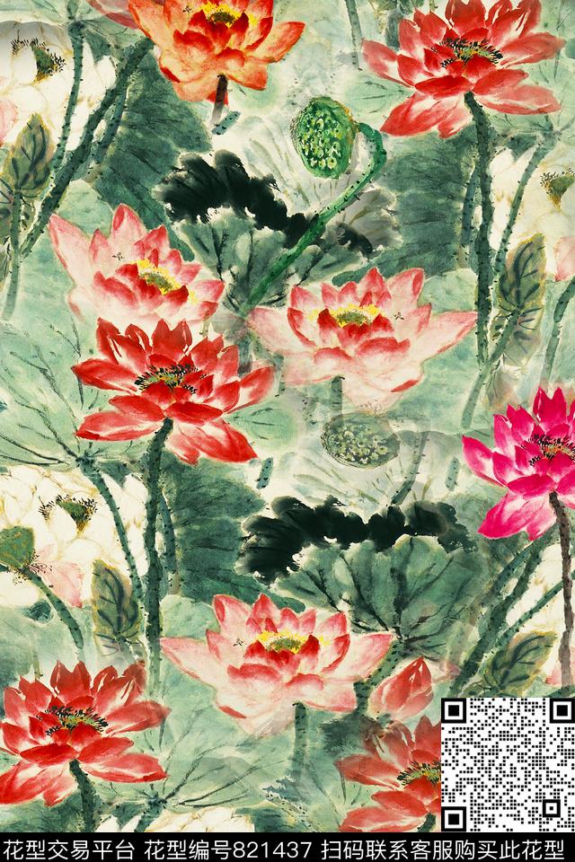 中国风水墨油画数码印花华亿平台下载（图片编号: 821437） - 瓦栏（Walan）