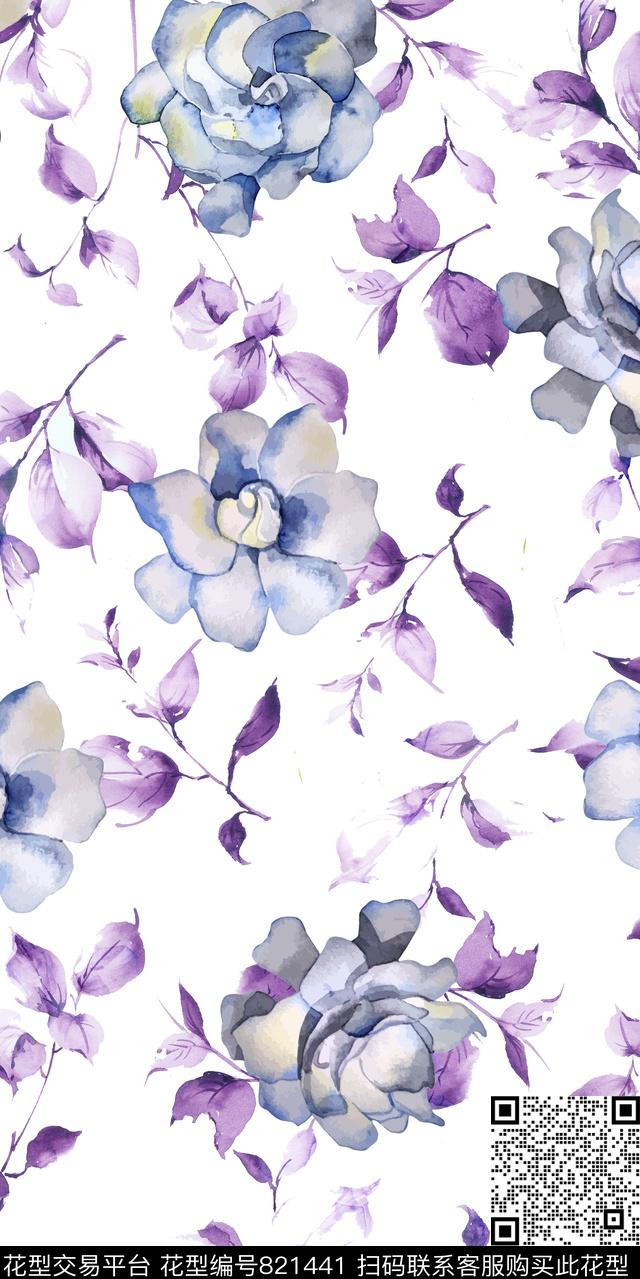 玫瑰玉兰花小碎花数码印花华亿平台下载（图片编号: 821441） - 瓦栏（Walan）