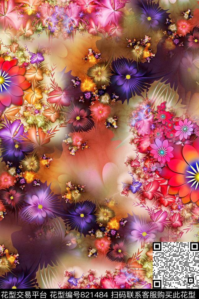 小花小碎花抽象数码印花华亿平台下载（图片编号: 821484） - 瓦栏（Walan）