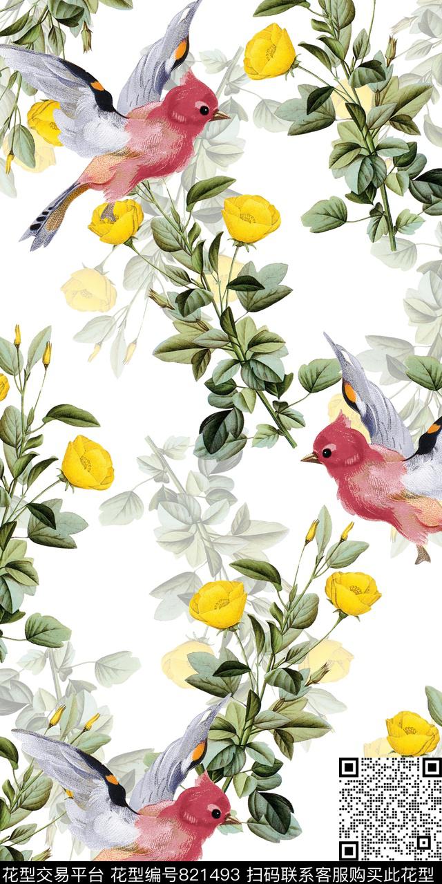 兰花花卉树叶数码印花华亿平台下载（图片编号: 821493） - 瓦栏（Walan）