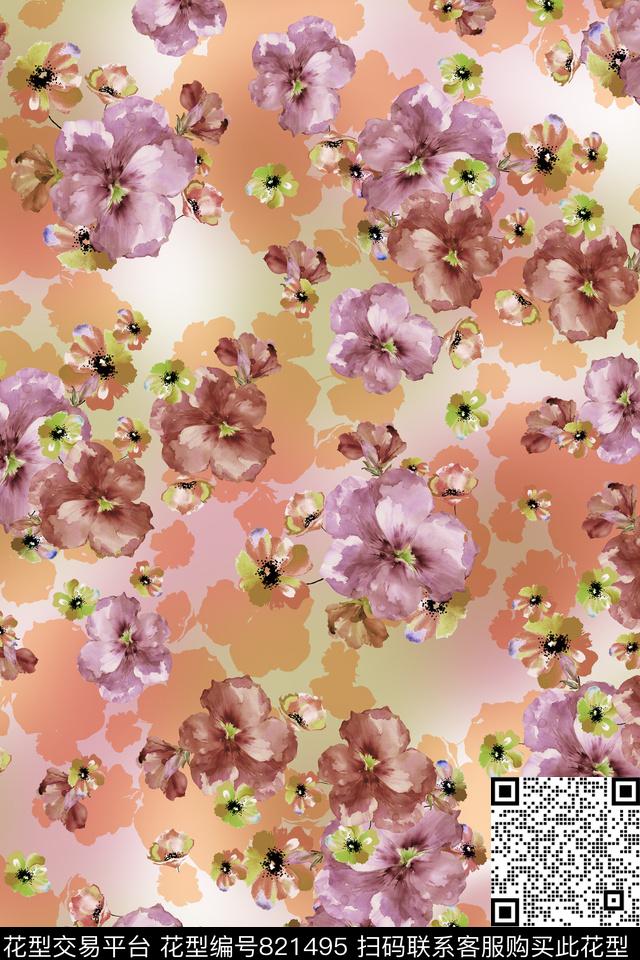 小碎花花朵花卉数码印花华亿平台下载（图片编号: 821495） - 瓦栏（Walan）