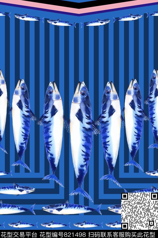 热带鱼条纹粗条纹数码印花华亿平台下载（图片编号: 821498） - 瓦栏（Walan）