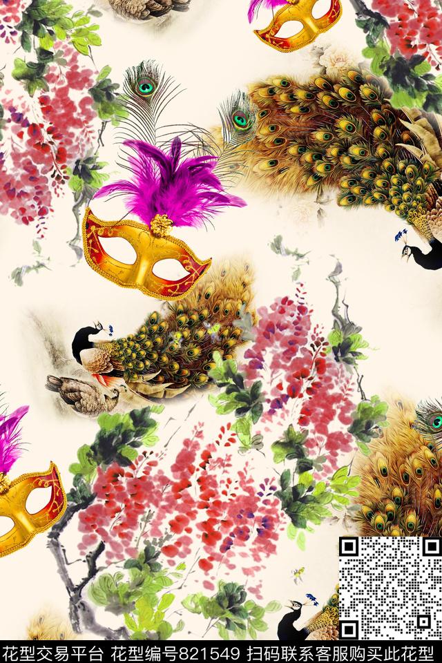 创意抽象拼接荷花国画数码印花华亿平台下载（图片编号: 821549） - 瓦栏（Walan）