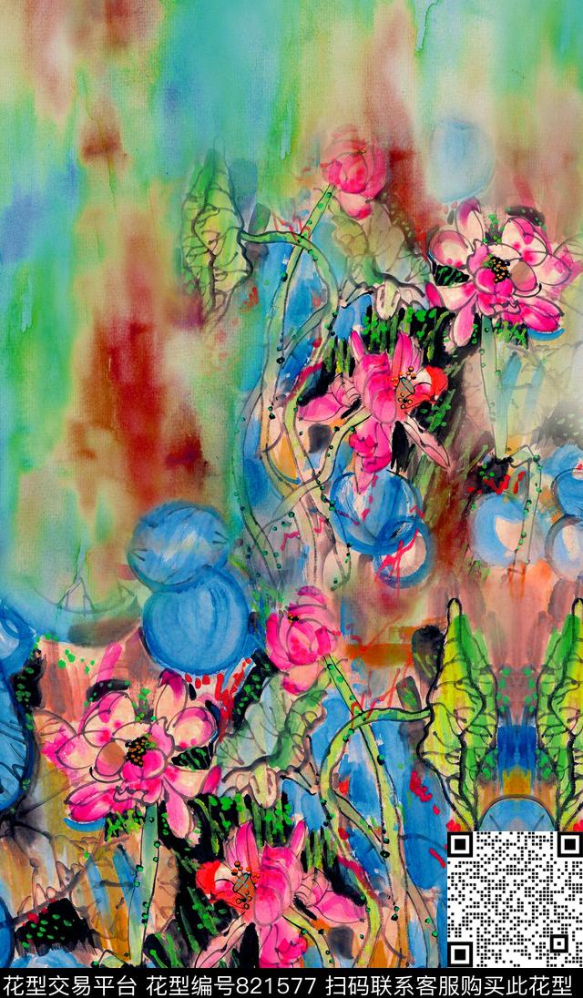 中国风花卉水彩数码印花华亿平台下载（图片编号: 821577） - 瓦栏（Walan）