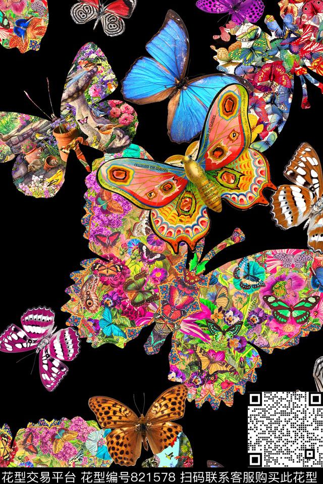 蝴蝶风景田园数码印花华亿平台下载（图片编号: 821578） - 瓦栏（Walan）