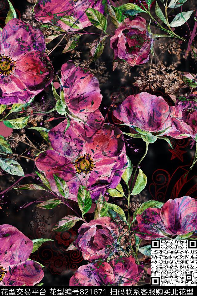 花瓣小碎花花卉数码印花华亿平台下载（图片编号: 821671） - 瓦栏（Walan）