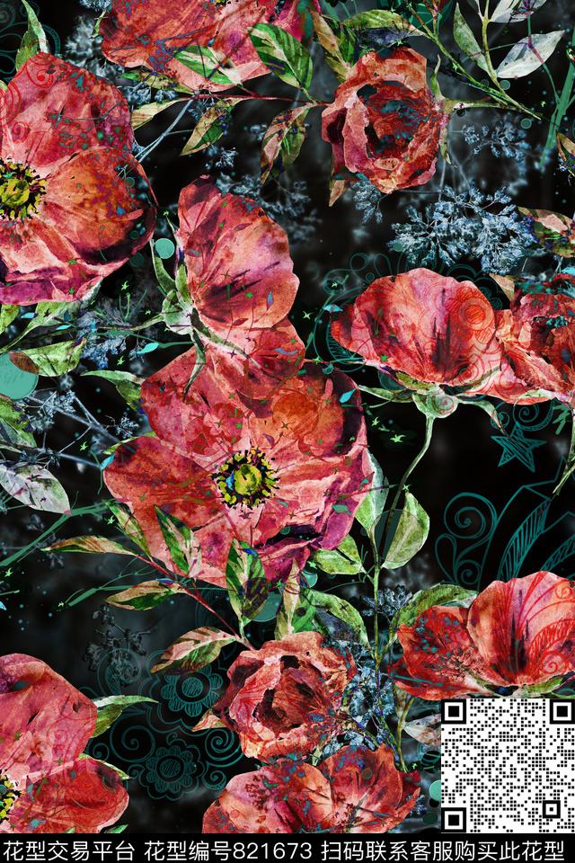 花瓣小碎花花卉数码印花华亿平台下载（图片编号: 821673） - 瓦栏（Walan）