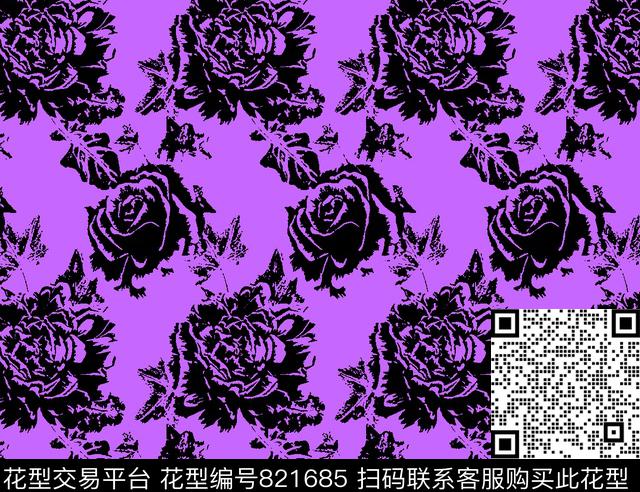 大花花朵女装传统印花华亿平台下载（图片编号: 821685） - 瓦栏（Walan）