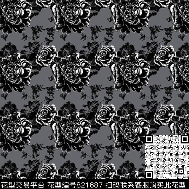 大花花朵女装传统印花华亿平台下载（图片编号: 821687） - 瓦栏（Walan）