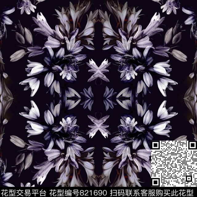 大花花朵女装数码印花华亿平台下载（图片编号: 821690） - 瓦栏（Walan）
