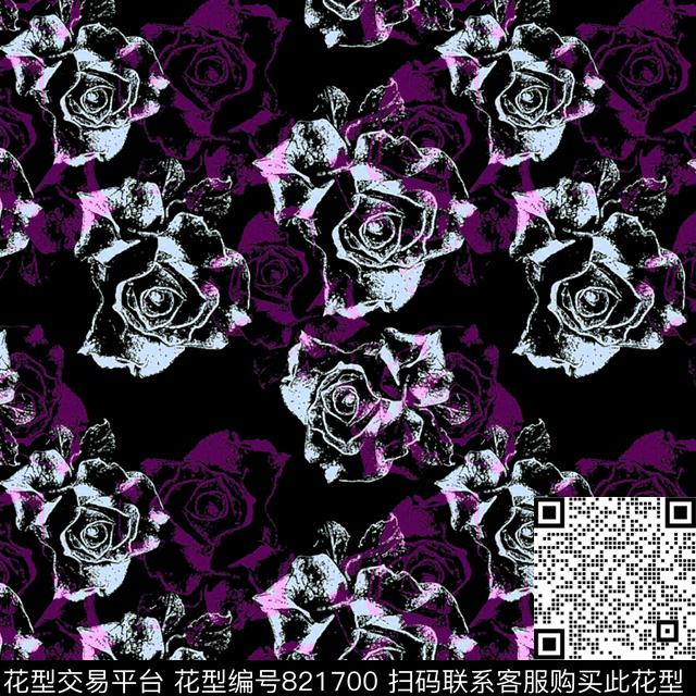 大花花卉女装传统印花华亿平台下载（图片编号: 821700） - 瓦栏（Walan）