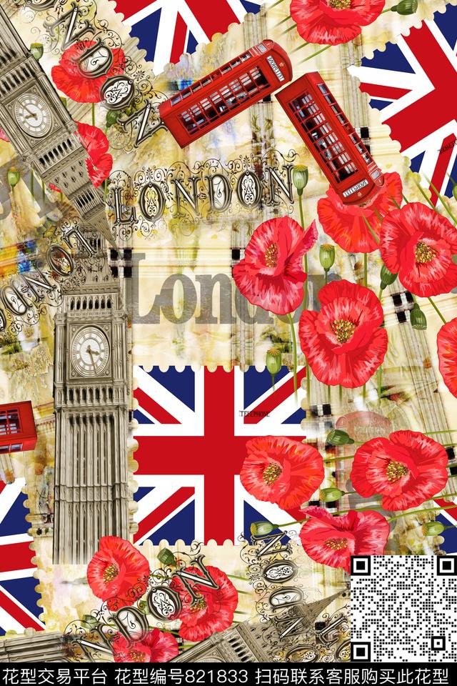 欧式建筑英伦风英文数码印花华亿平台下载（图片编号: 821833） - 瓦栏（Walan）