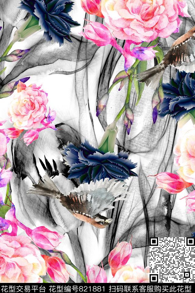 花卉花朵手绘数码印花华亿平台下载（图片编号: 821881） - 瓦栏（Walan）