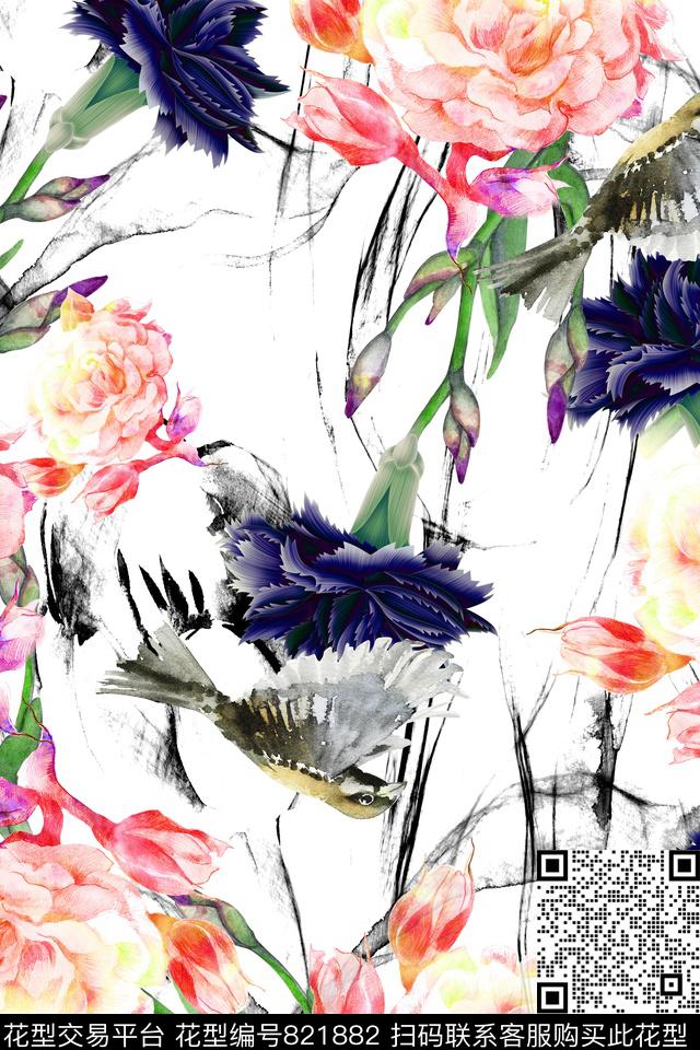 花卉花朵手绘数码印花华亿平台下载（图片编号: 821882） - 瓦栏（Walan）