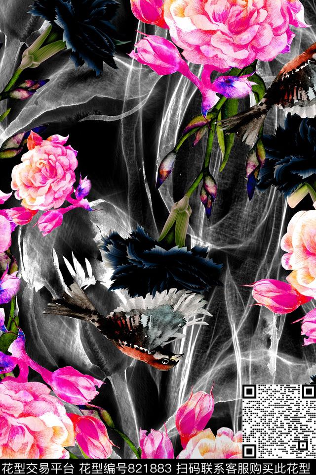 花卉花朵手绘数码印花华亿平台下载（图片编号: 821883） - 瓦栏（Walan）