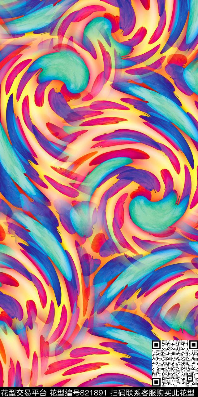 手绘抽象纹路数码印花华亿平台下载（图片编号: 821891） - 瓦栏（Walan）