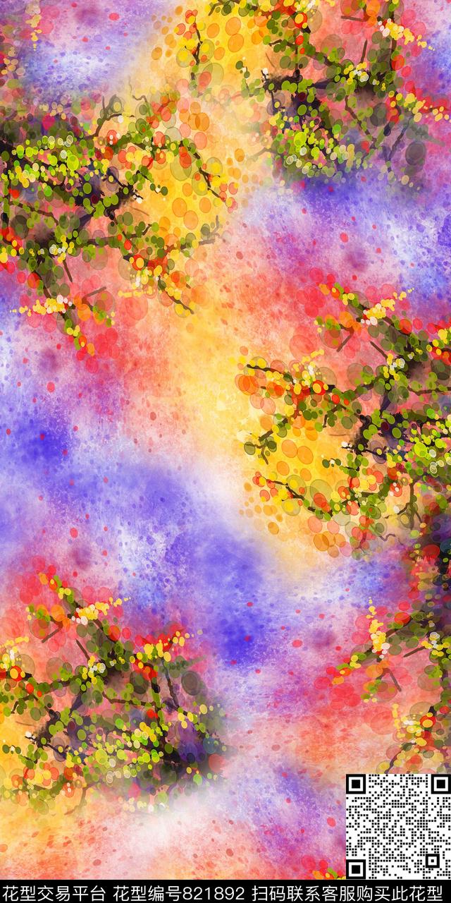 手绘抽象纹路数码印花华亿平台下载（图片编号: 821892） - 瓦栏（Walan）