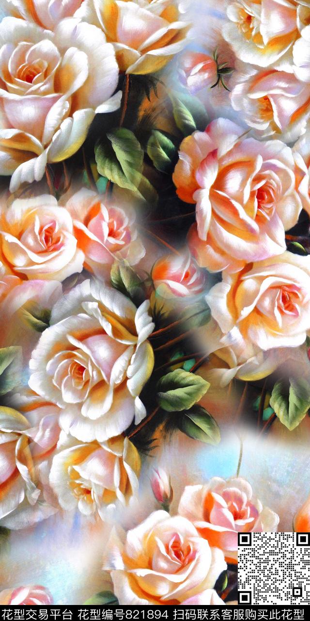 油画花卉手绘数码印花华亿平台下载（图片编号: 821894） - 瓦栏（Walan）
