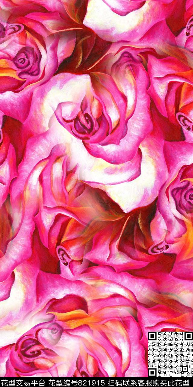 抽象油画花卉数码印花华亿平台下载（图片编号: 821915） - 瓦栏（Walan）
