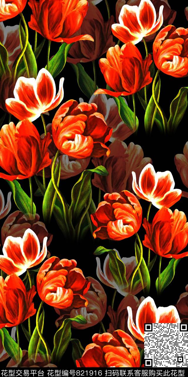 抽象油画花卉数码印花华亿平台下载（图片编号: 821916） - 瓦栏（Walan）