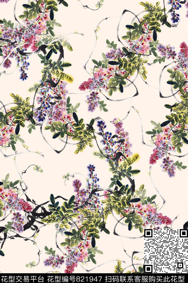 中国风花卉山水花鸟数码印花华亿平台下载（图片编号: 821947） - 瓦栏（Walan）