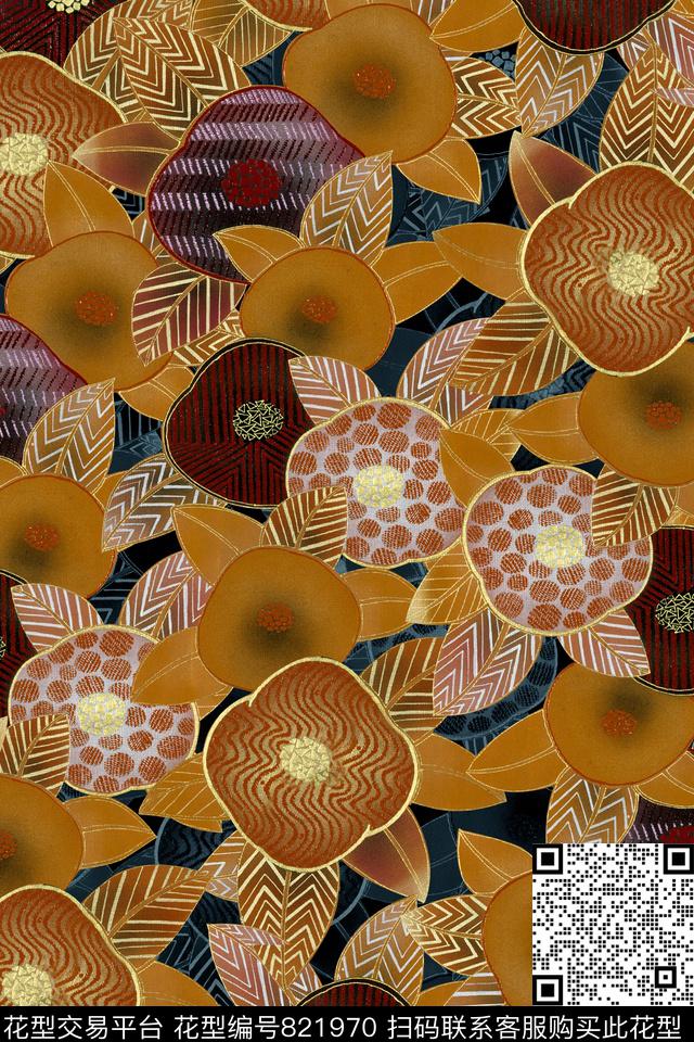 休闲花纹叶子数码印花华亿平台下载（图片编号: 821970） - 瓦栏（Walan）