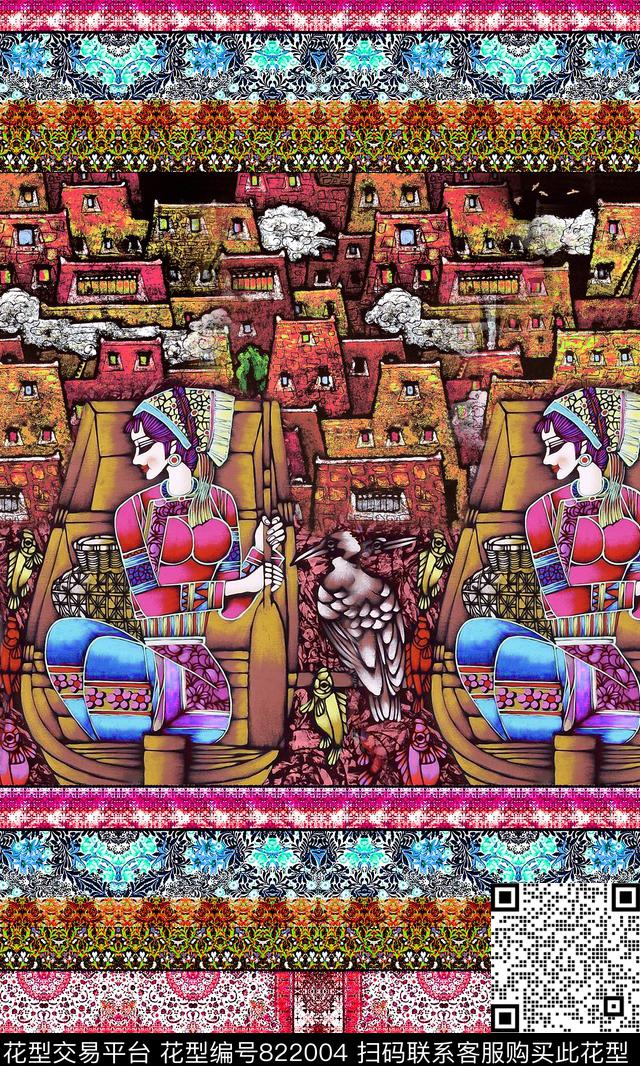 民族风油画风景数码印花华亿平台下载（图片编号: 822004） - 瓦栏（Walan）