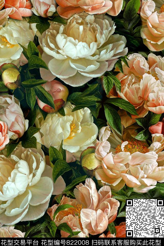 花卉牡丹真花数码印花华亿平台下载（图片编号: 822008） - 瓦栏（Walan）
