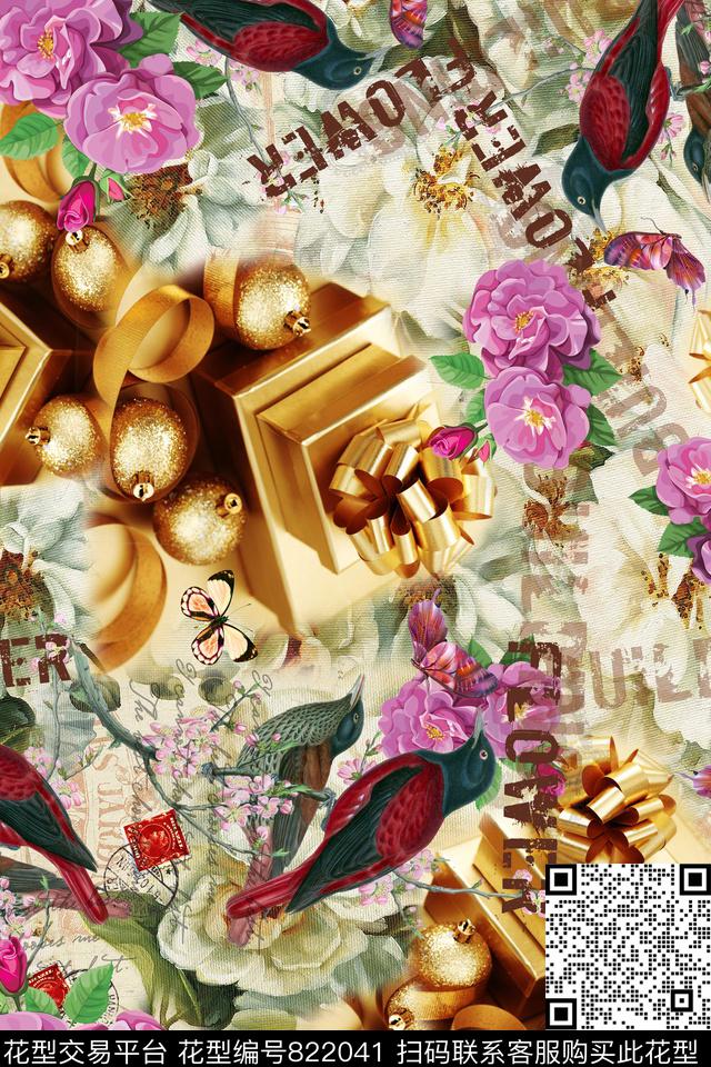 蝴蝶花蝶图案花鸟数码印花华亿平台下载（图片编号: 822041） - 瓦栏（Walan）