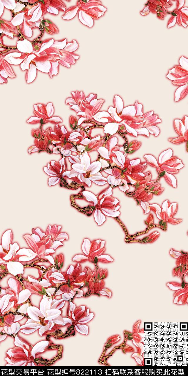 花朵中国画花卉数码印花华亿平台下载（图片编号: 822113） - 瓦栏（Walan）