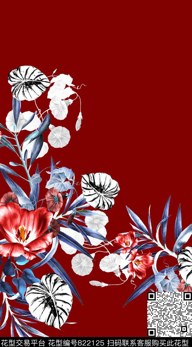 叶子花卉水彩数码印花华亿平台下载（图片编号: 822125） - 瓦栏（Walan）