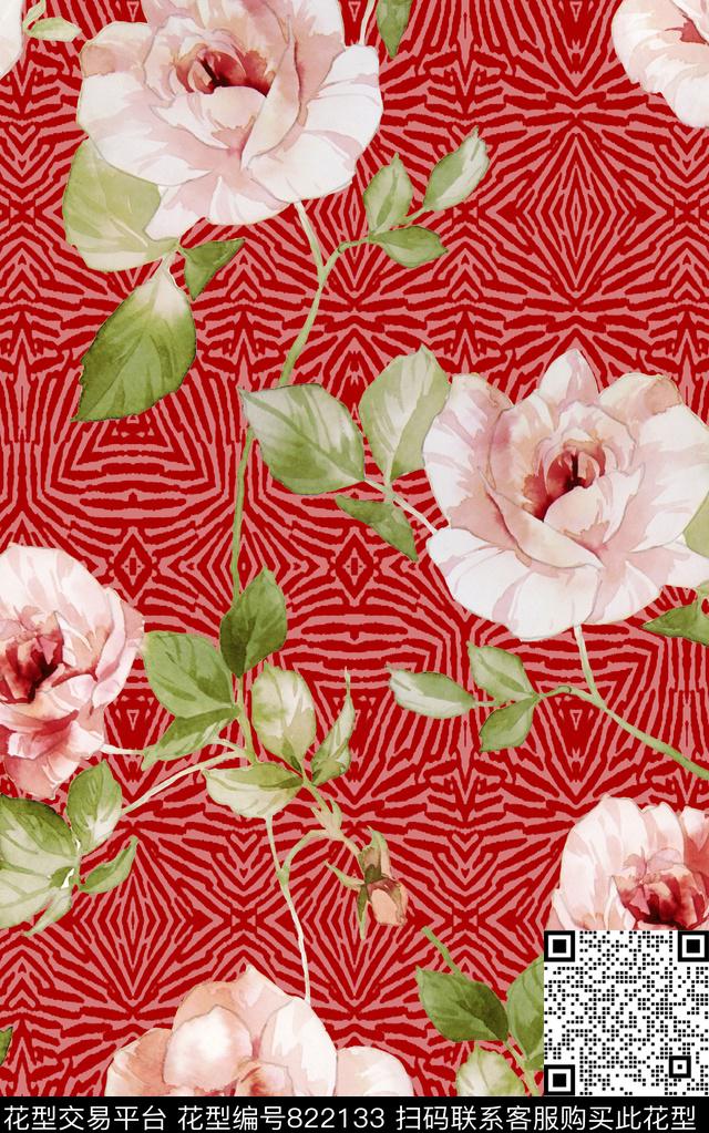 花朵花卉水彩数码印花华亿平台下载（图片编号: 822133） - 瓦栏（Walan）