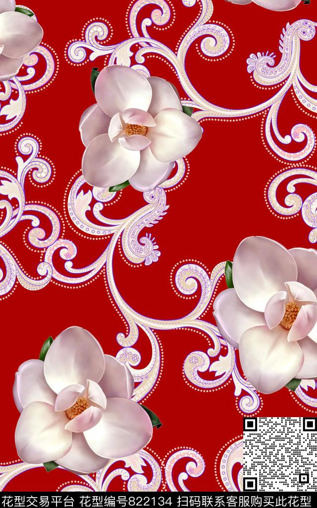 花朵花卉水彩数码印花华亿平台下载（图片编号: 822134） - 瓦栏（Walan）