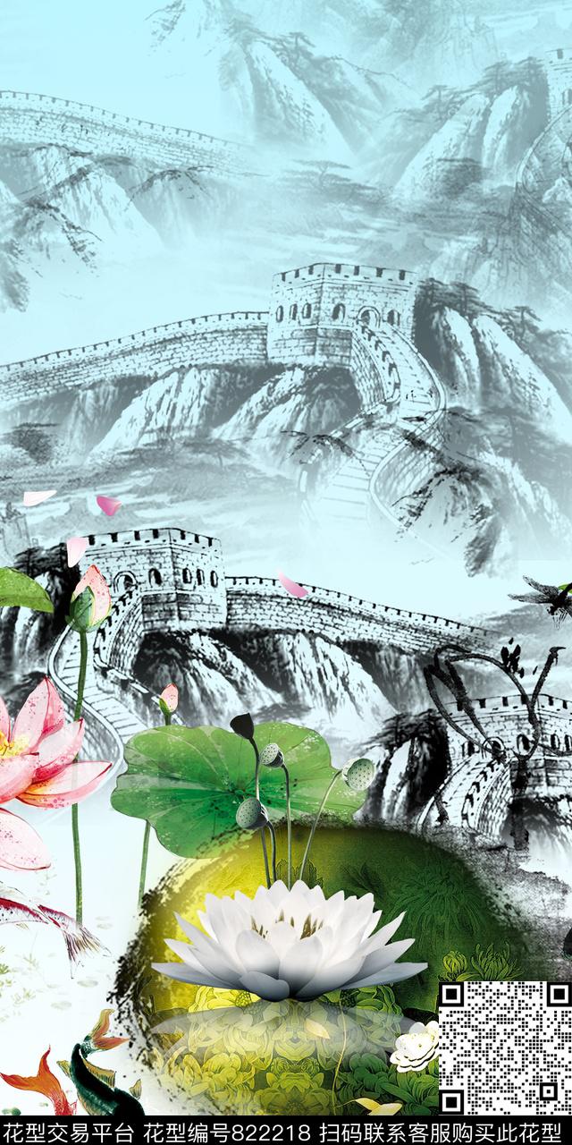 手绘水彩中国风数码印花华亿平台下载（图片编号: 822218） - 瓦栏（Walan）
