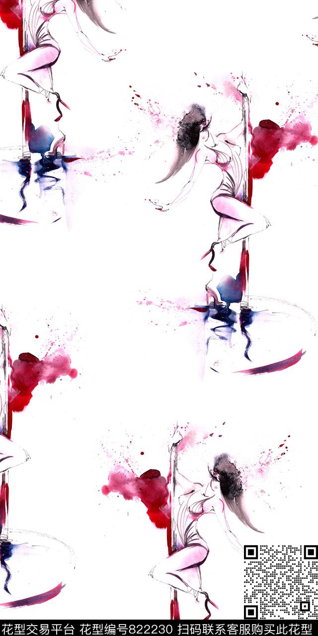 满版花人物水彩数码印花华亿平台下载（图片编号: 822230） - 瓦栏（Walan）