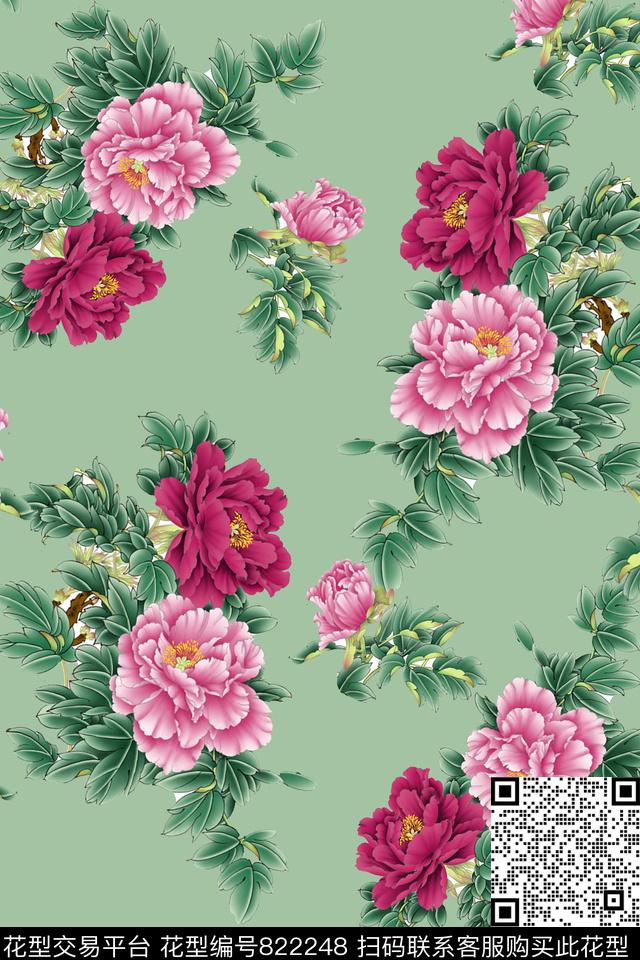 花卉创意牡丹大花数码印花华亿平台下载（图片编号: 822248） - 瓦栏（Walan）