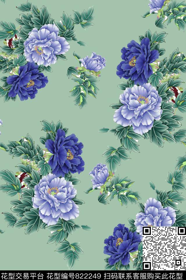 花卉创意牡丹大花数码印花华亿平台下载（图片编号: 822249） - 瓦栏（Walan）