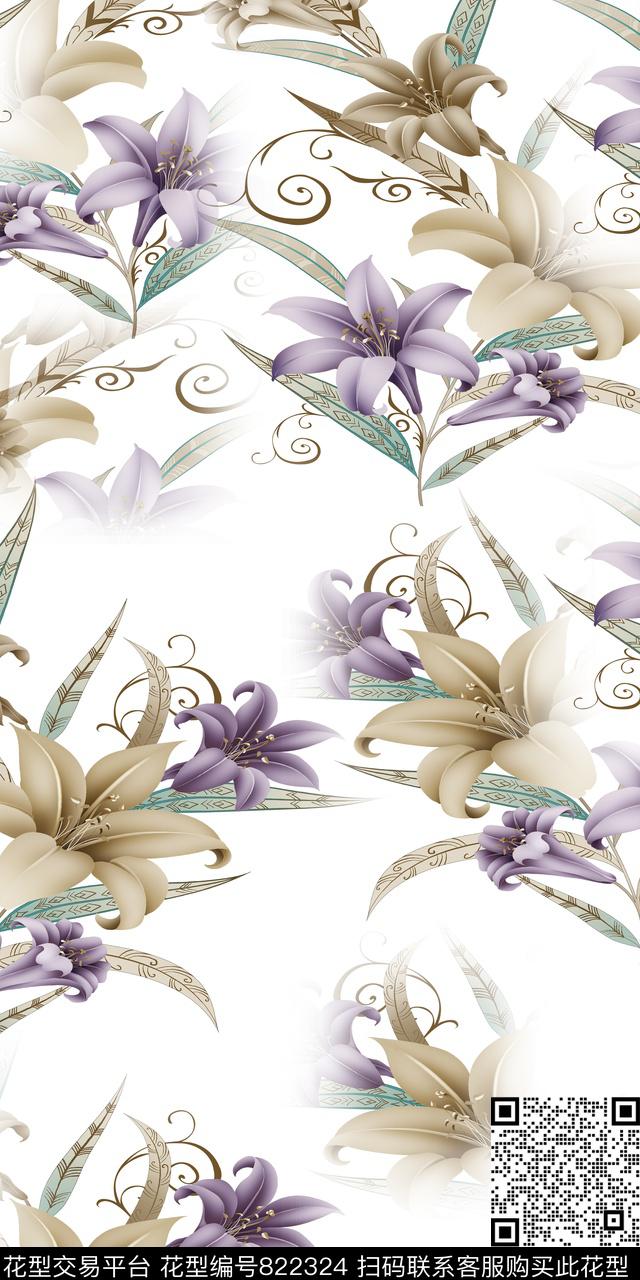 手绘花卉满版花数码印花华亿平台下载（图片编号: 822324） - 瓦栏（Walan）
