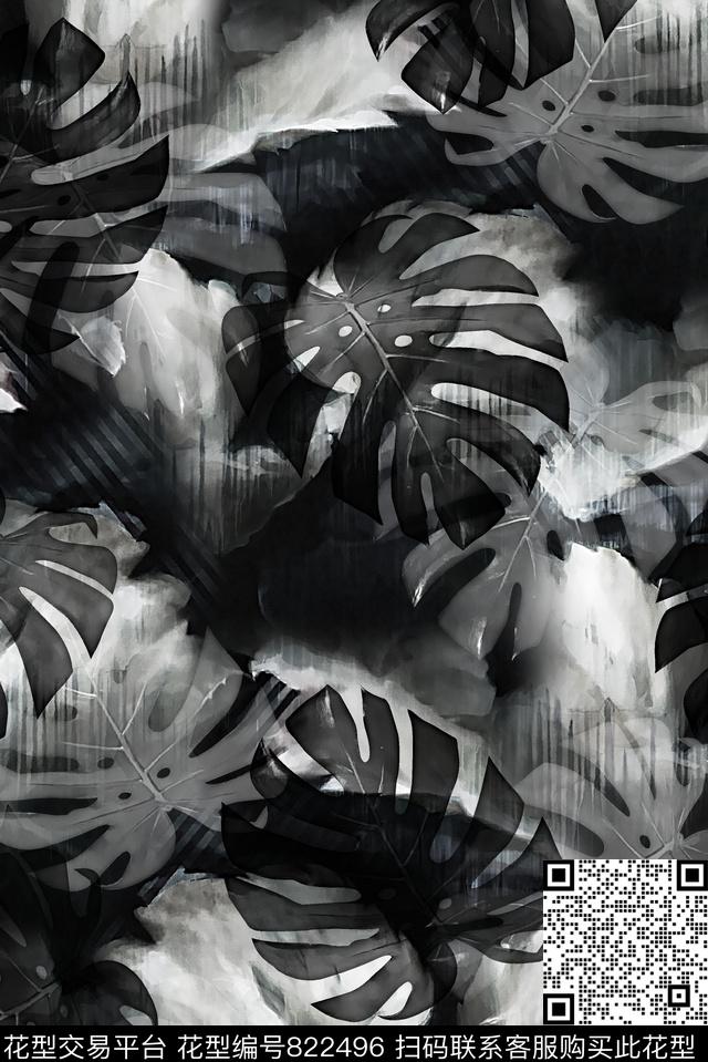 树叶抽象底纹男装夹克华亿平台数码印花华亿平台下载（图片编号: 822496） - 瓦栏（Walan）