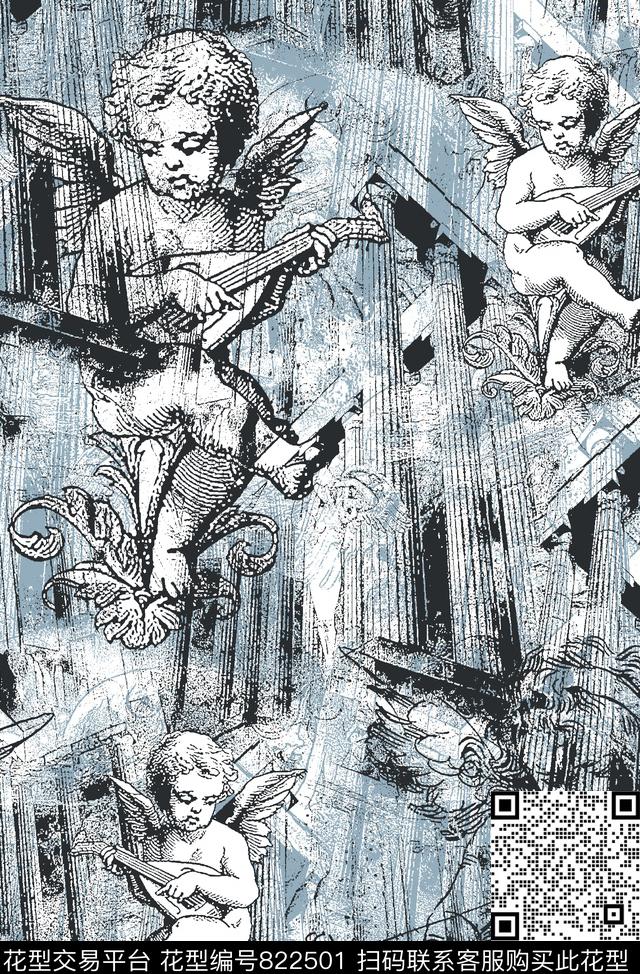 天使抽象纹理底纹男装华亿平台传统印花华亿平台下载（图片编号: 822501） - 瓦栏（Walan）