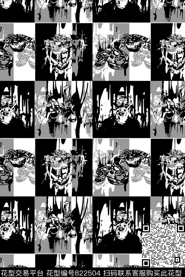 抽象插画蛇人物像数码印花华亿平台下载（图片编号: 822504） - 瓦栏（Walan）