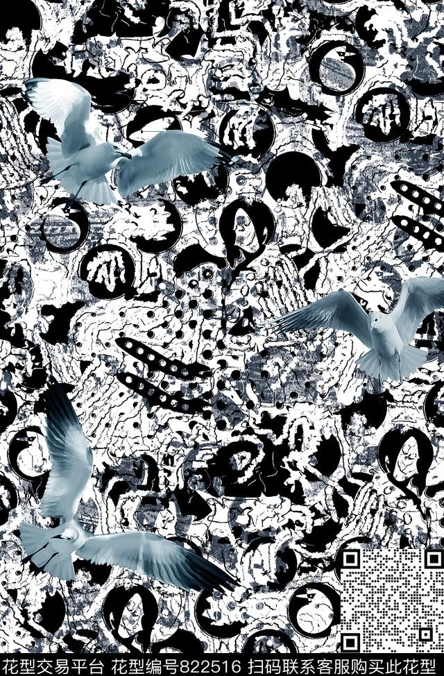 几何纹理海鸟男装装华亿平台数码印花华亿平台下载（图片编号: 822516） - 瓦栏（Walan）