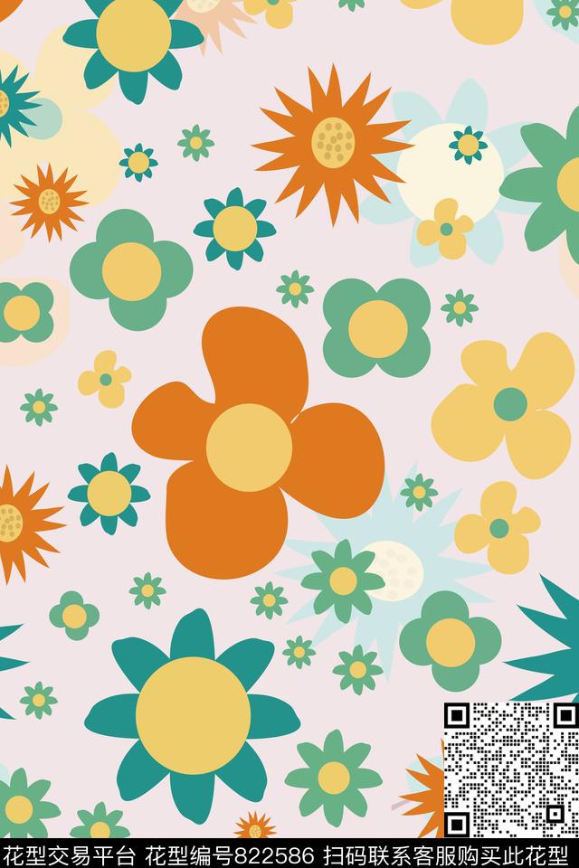 色彩大花花卉传统印花华亿平台下载（图片编号: 822586） - 瓦栏（Walan）