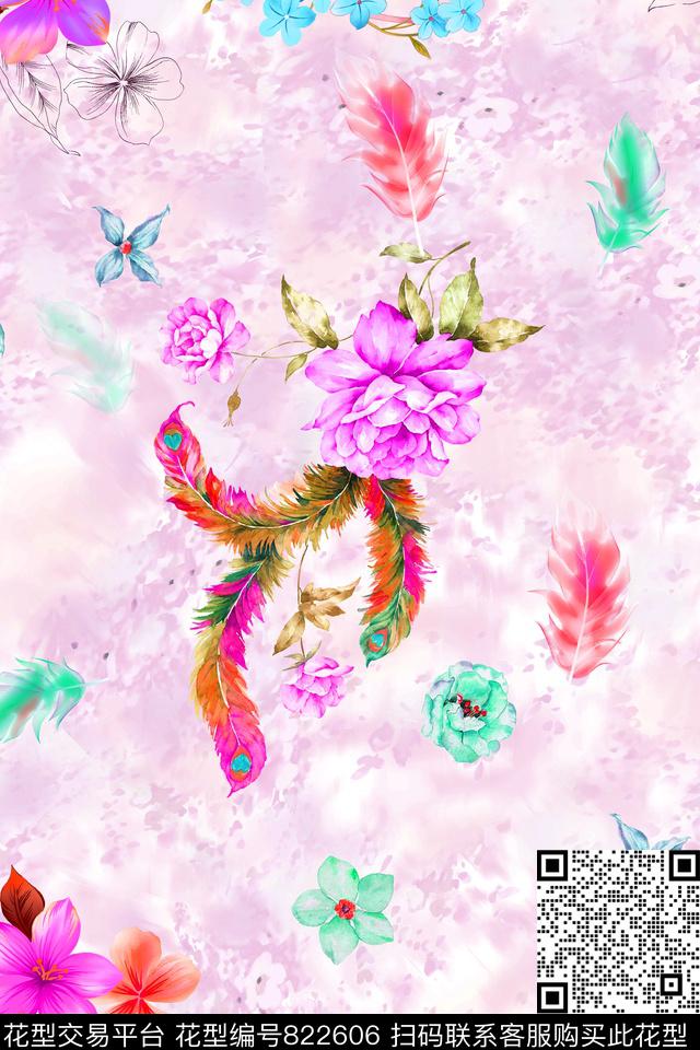 羽毛肌理叶子数码印花华亿平台下载（图片编号: 822606） - 瓦栏（Walan）