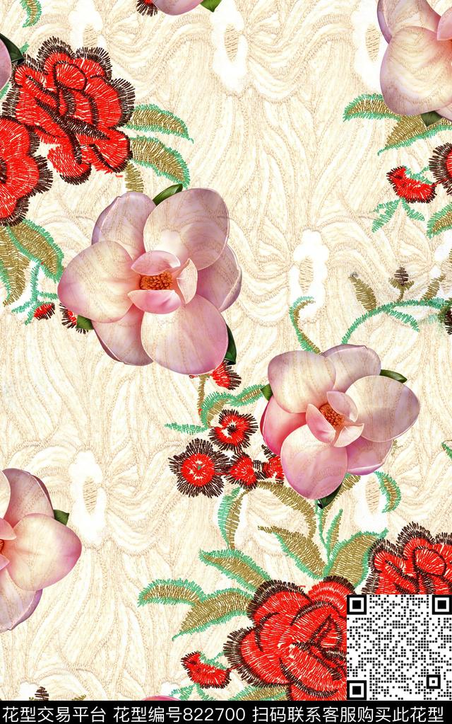 刺绣肌理花卉数码印花华亿平台下载（图片编号: 822700） - 瓦栏（Walan）