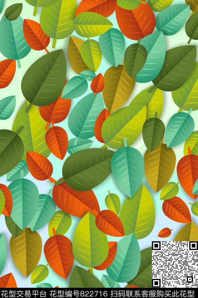 色彩树叶叶子数码印花华亿平台下载（图片编号: 822716） - 瓦栏（Walan）